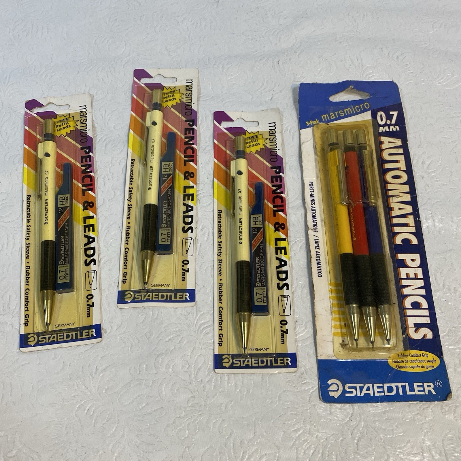 Lot Vtg Staedtler Marsmicro 0.7 mm Mechanical Pencil &Leads WHITE plus 3 Pk NOS