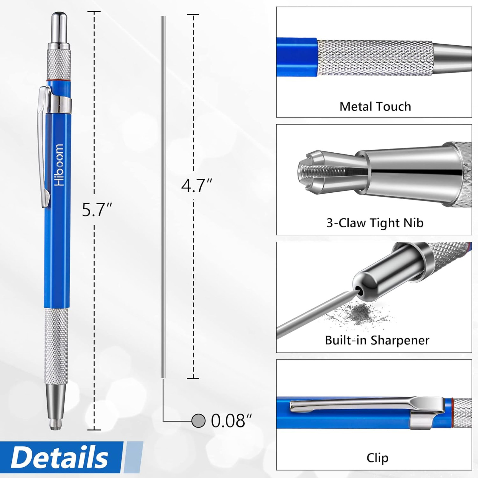Welding Pencil with 12 Silver Refills, Metal Marker, Built-in Sharpener, Steel