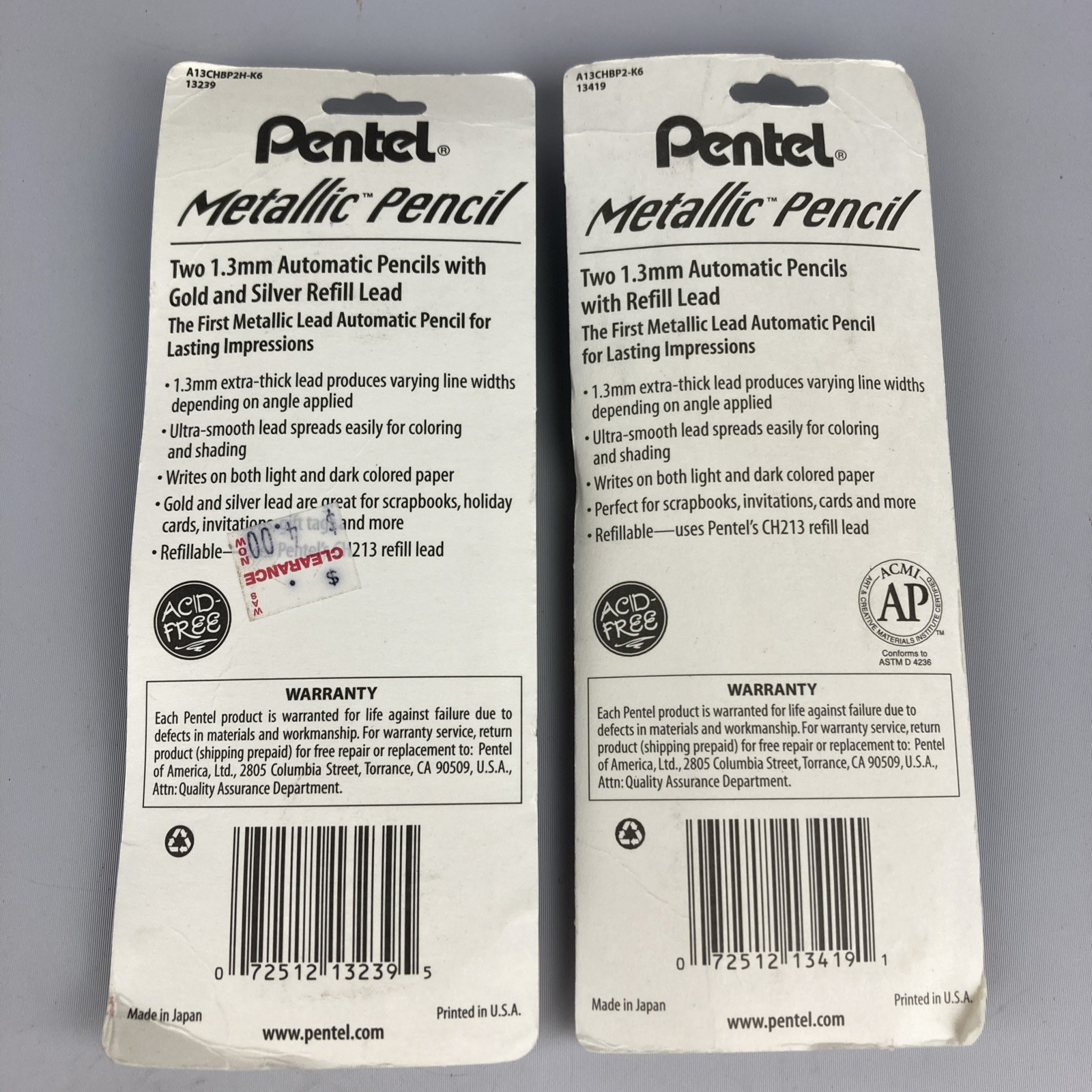 Pentel Milky Metallic 4 Automatic Pencils 1.3mm Lead Silver Gold Copper JAPAN