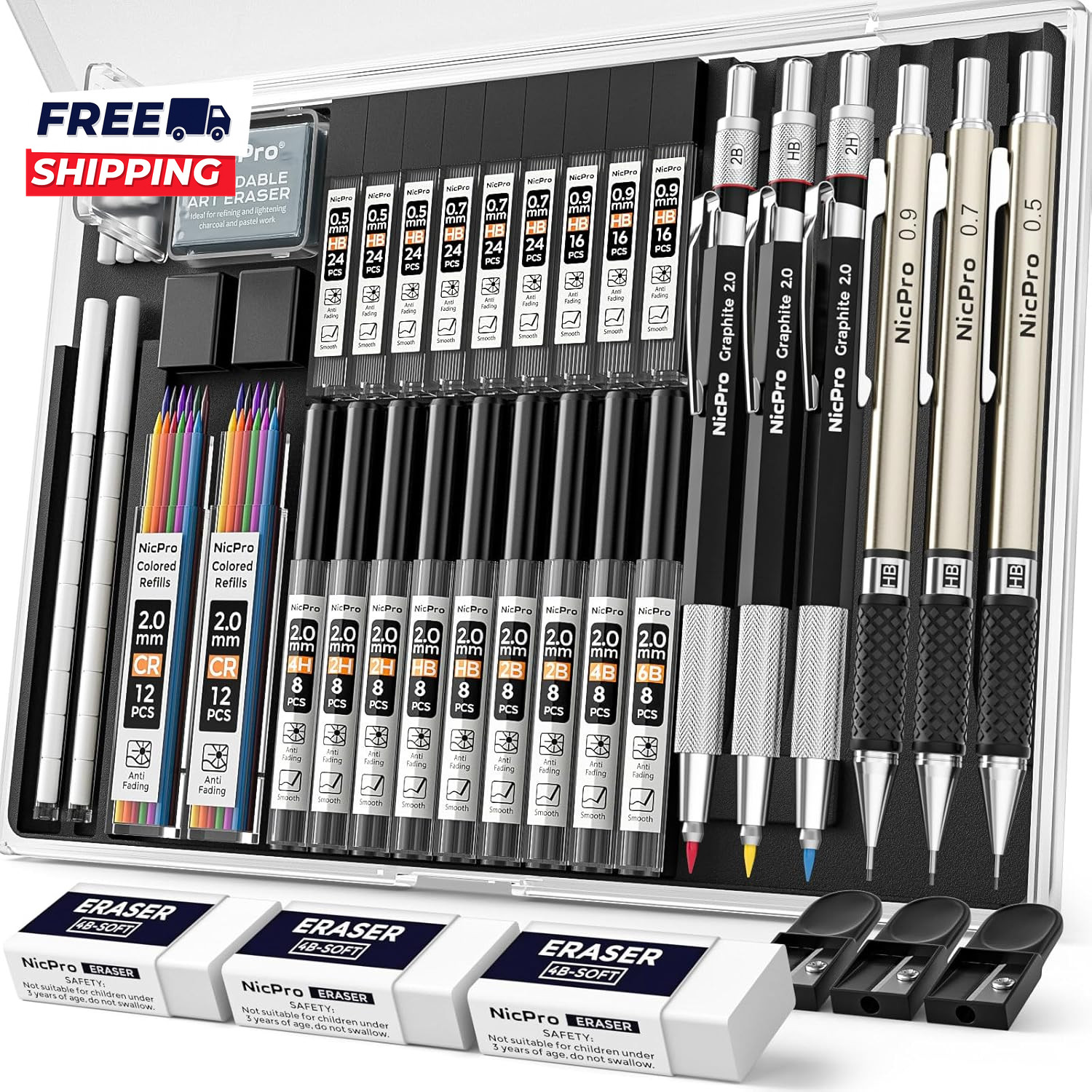 35PCS Art Mechanical Pencil Set 3 PCS Metal Drafting Pencil 0.5 Mm & 0.7 Mm & 0.