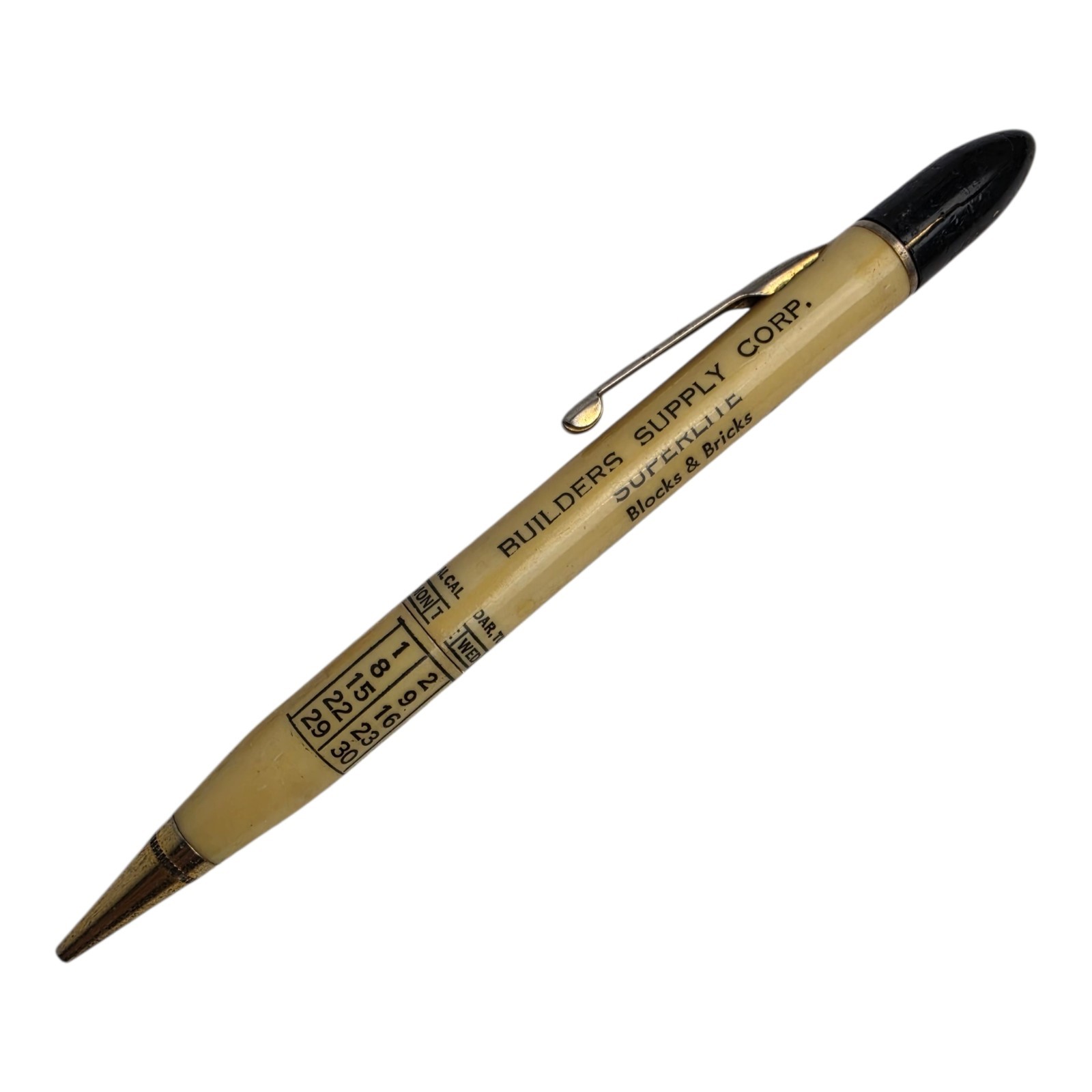Vintage Builders Supply Co. Perpetual Calendar Mechanical Pencil Circa 1940’s