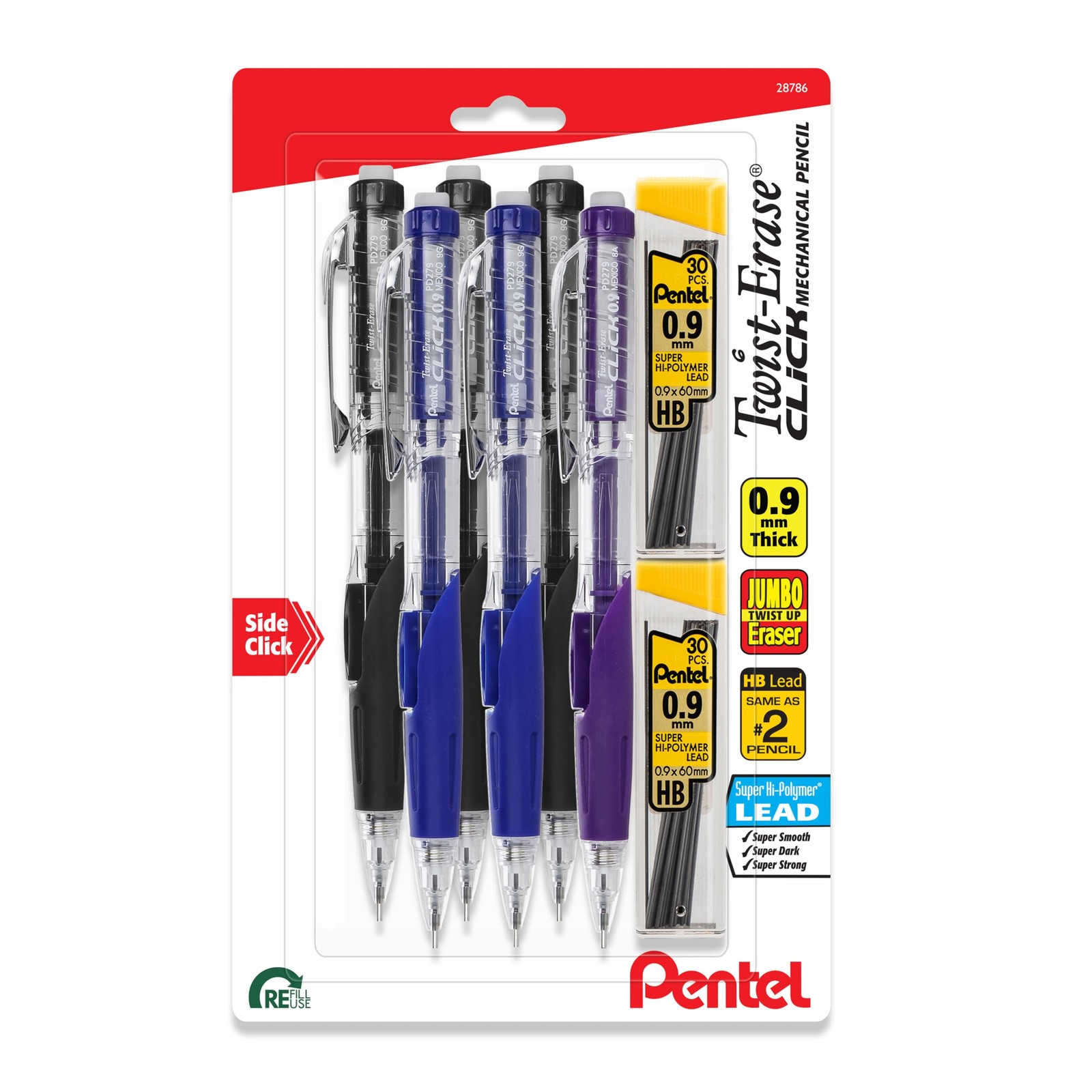 Pentel Twist-Erase Click Mechanical Pencil, (0.9mm), 0.9mm, Black and Red