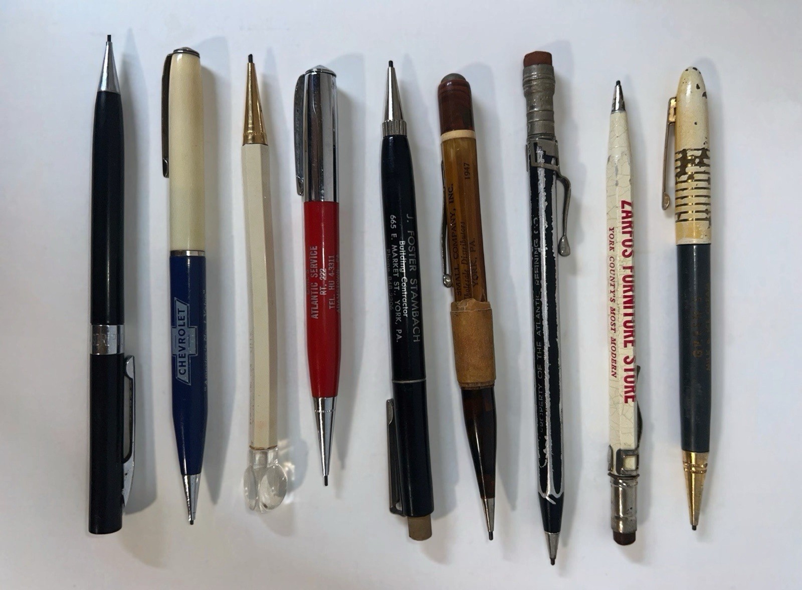 Estate Lot Of 9 Vintage Mechanical Pencils Mixed Lot Chevrolet Advertising
