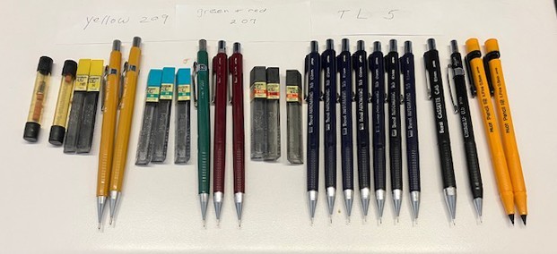 Lot of 16 Vintage Pentel Mechanical Pencils, P207, P209,TL5, CA5, 9765, Pilot#2
