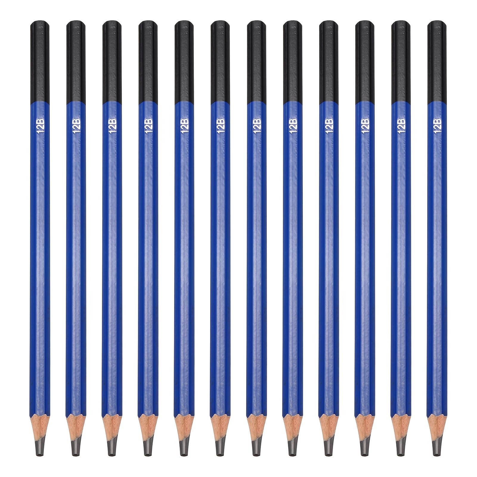 PATIKIL 12B Drawing Pencils, 12PCS Sketch 1 Count (Pack of 1), Blue Black