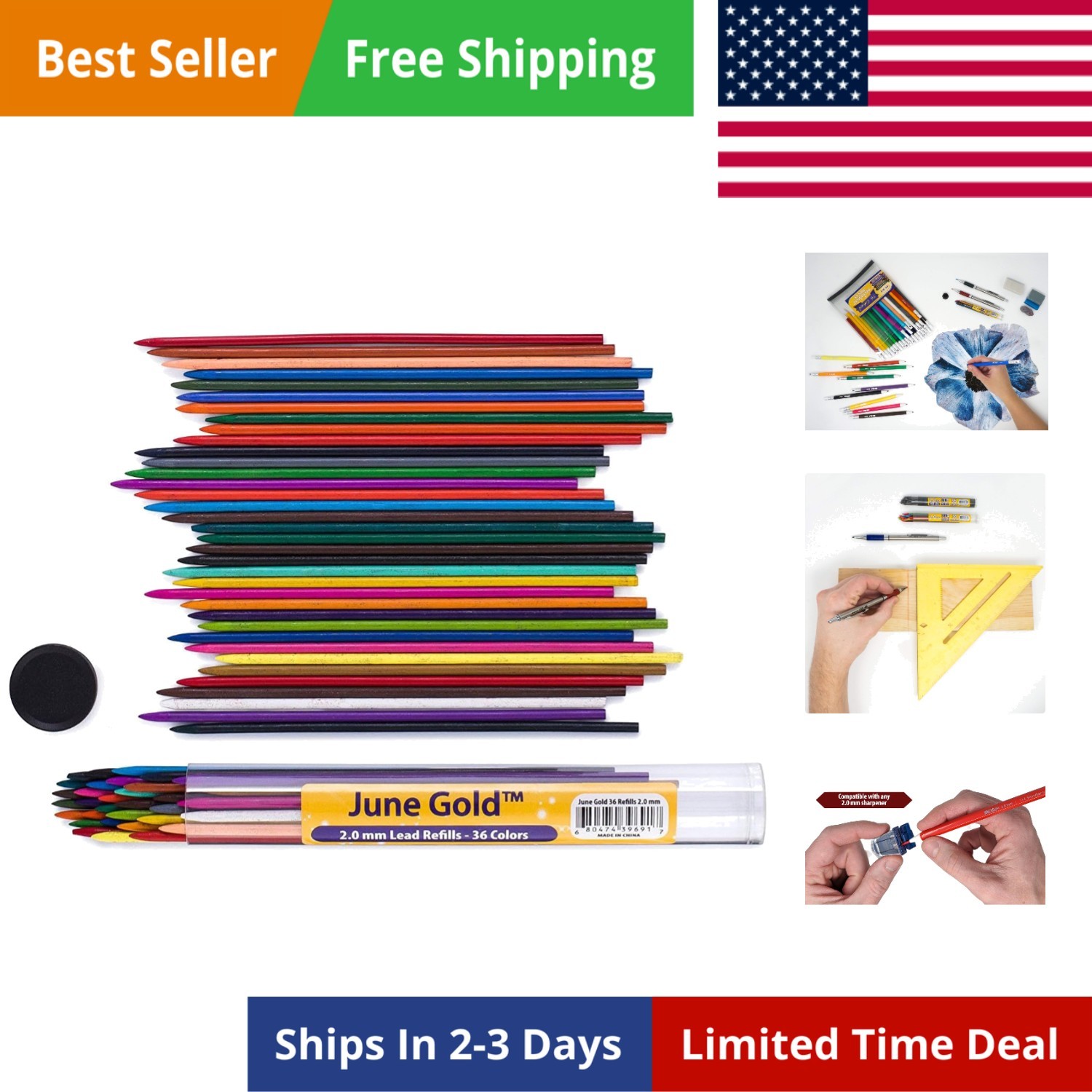 36 Assorted Colored 2.0 Mm Mechanical Pencils with 36 Unique Color Leads, Color
