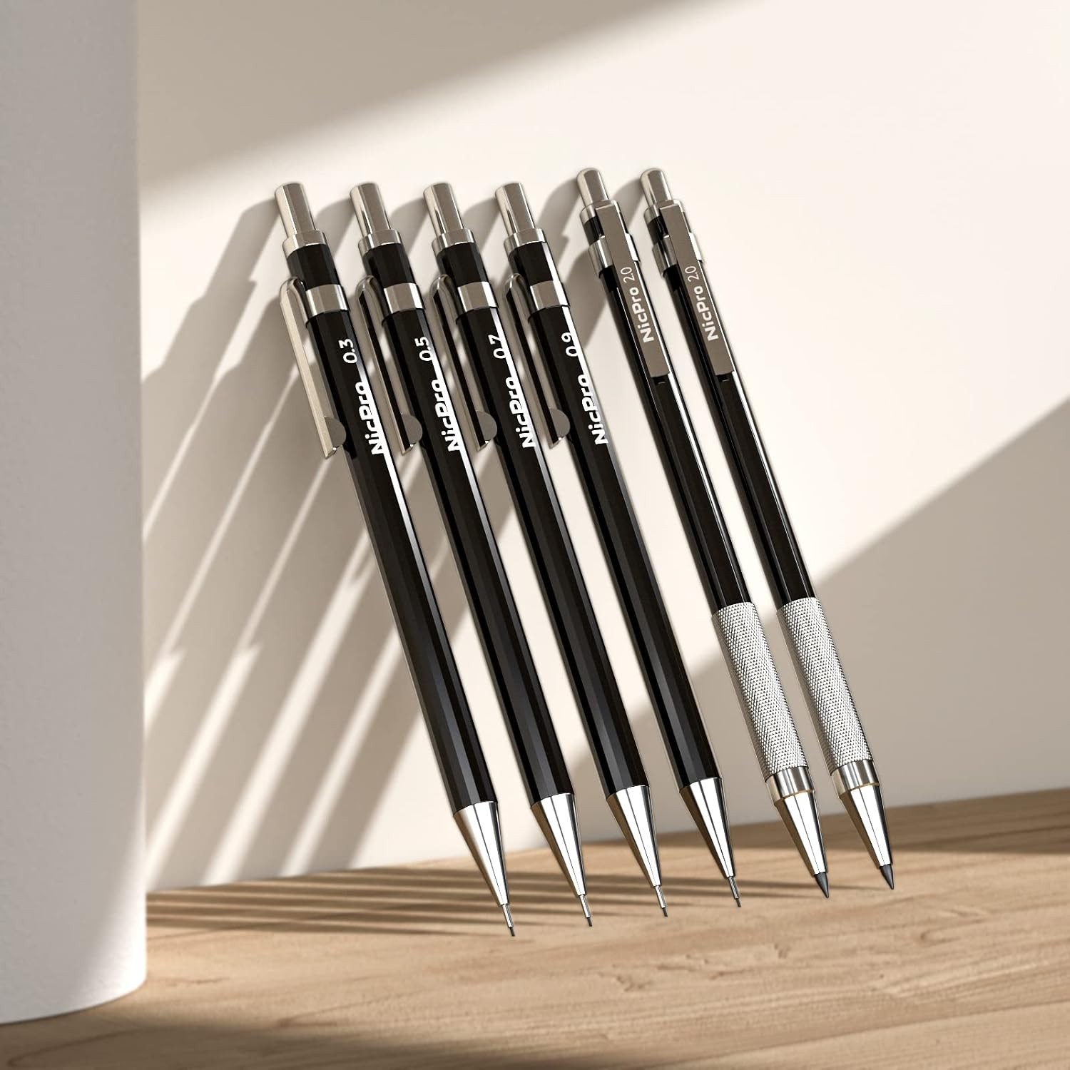 Artistic Mechanical Pencil Set with 6 Pencils and 8 Lead Refills in Storage Case