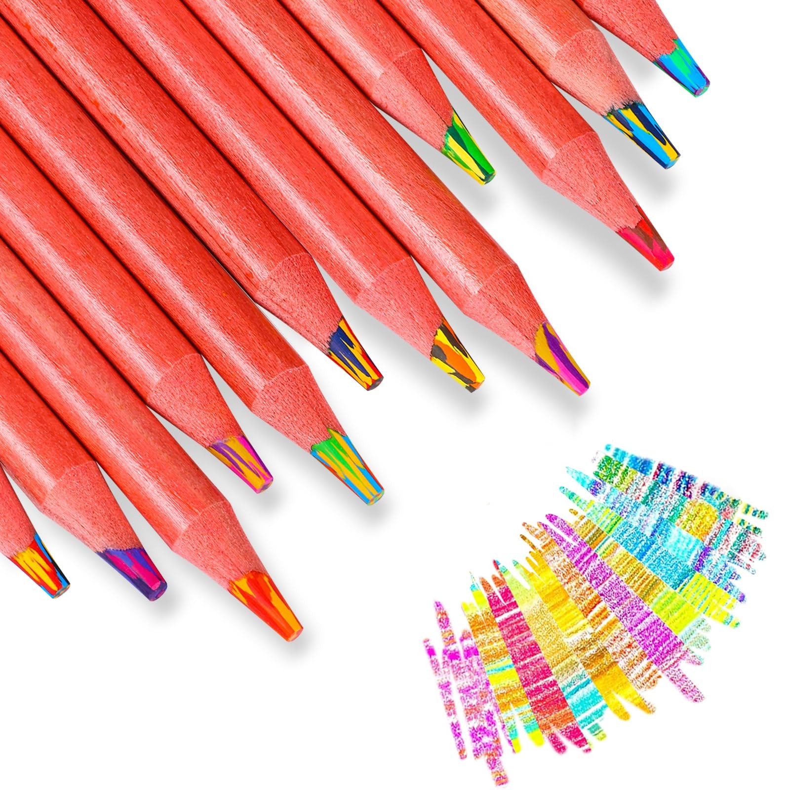 TINNIVI 12 Colors Rainbow Pencils for Kids, 12 Pieces Colored Red