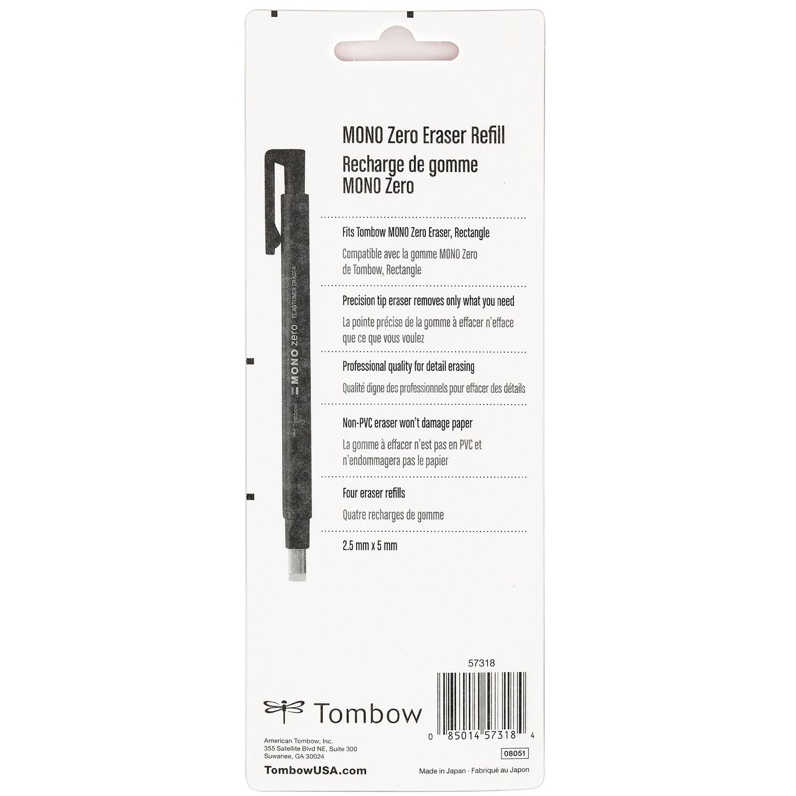 Tombow 57318 MONO Zero Eraser Refill Value Pack Rectangle 2.5mm 2-Pack