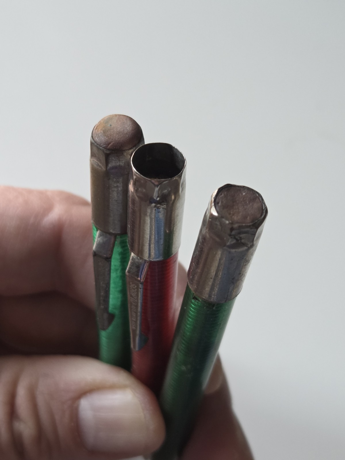 Vintage Scripto Red & Green Translucent Twist Mini 4″ Mechanical Pencil Lot Of 3