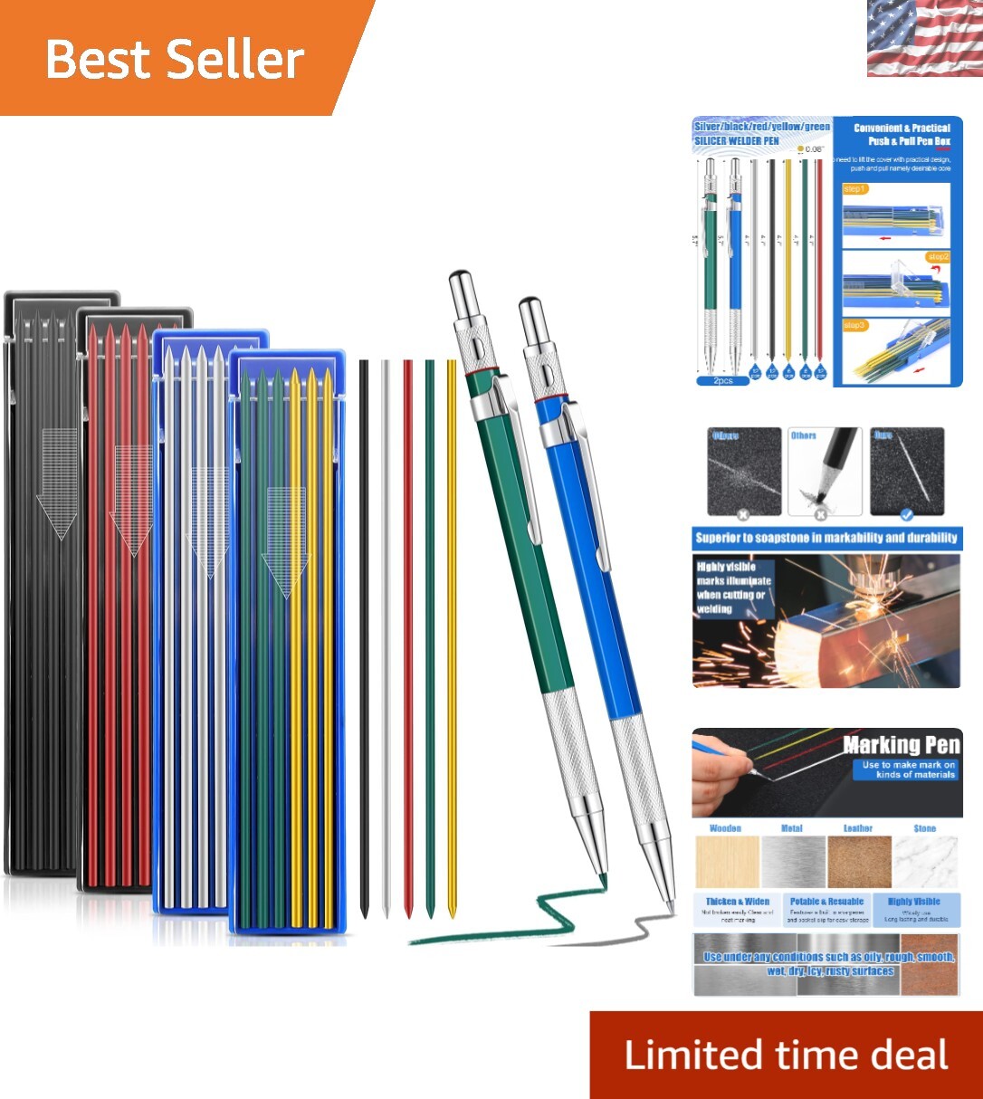 Industrial Welders Pencil Pack: 2 Pencils & 48 Refills for Tough Marking Needs