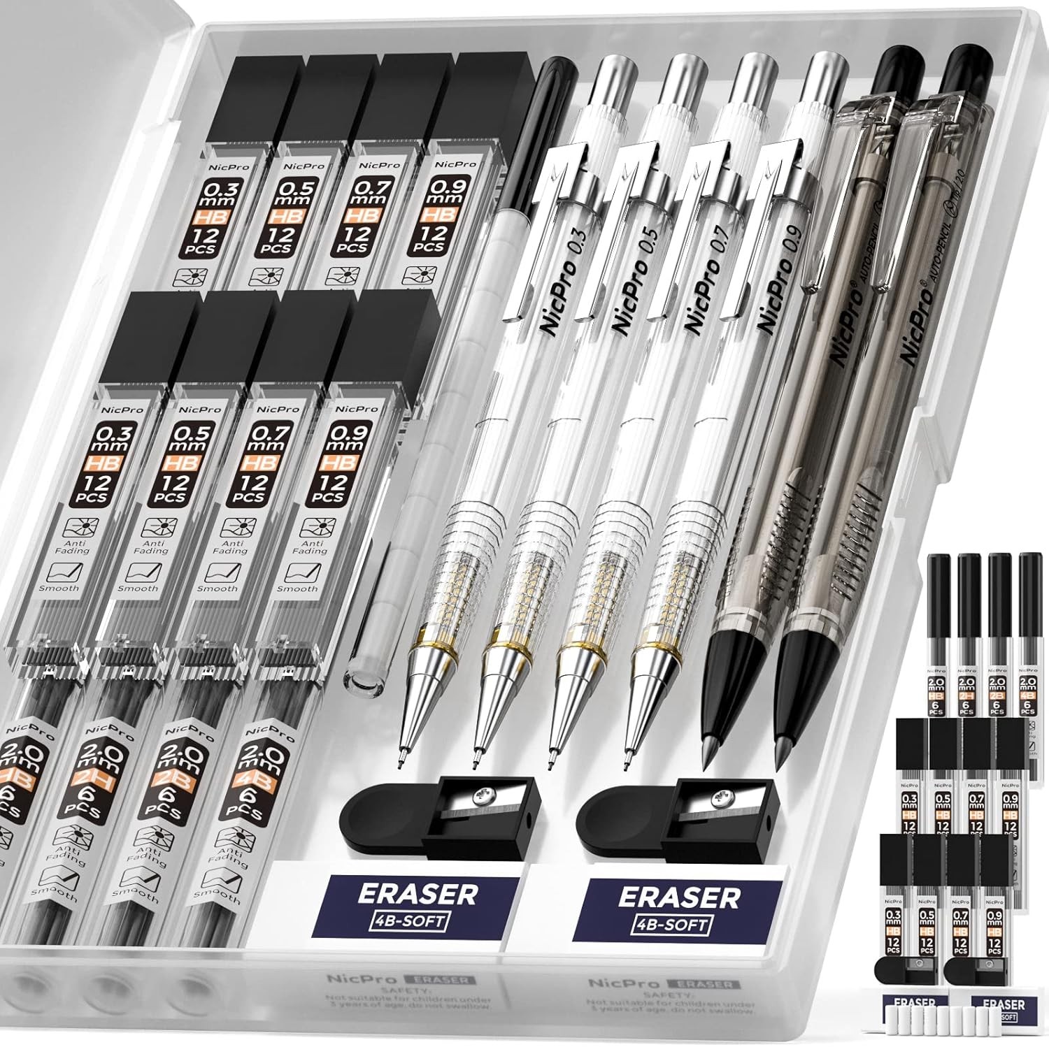 Nicpro 6PCS Art Mechanical Pencil Set, 4PCS Drafting Pencils 0.3 & 0.5 & 0.7 & 0