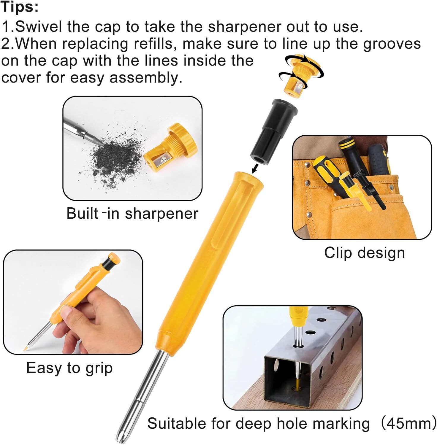 2 Pack Carpenter Pencils Construction 1 Count (Pack of 2), Black, Yellow