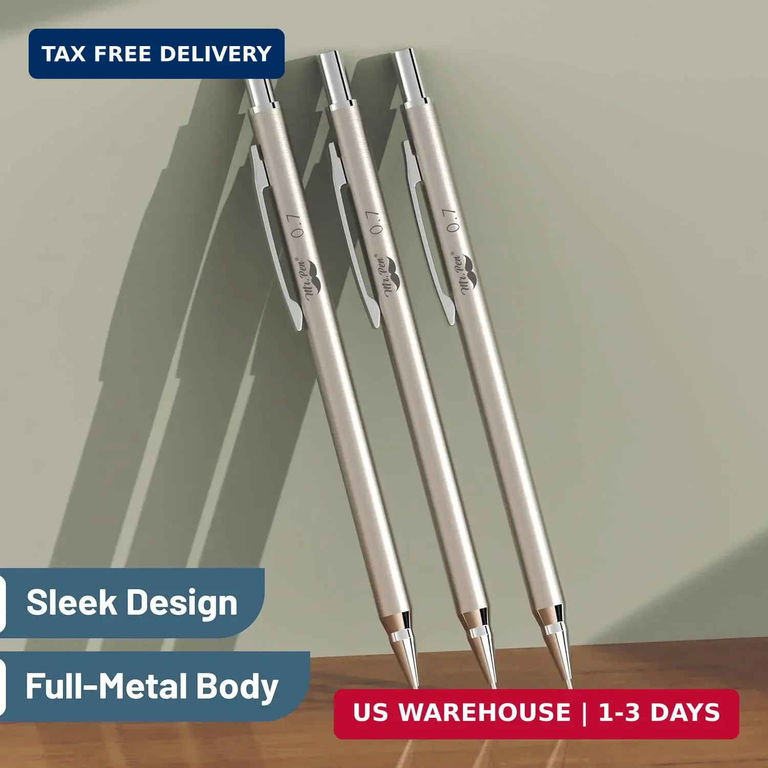 Mr. Pen- 0.7mm Metal Mechanical Pencil Set with Lead Refills & Erasers, 3 Pack,