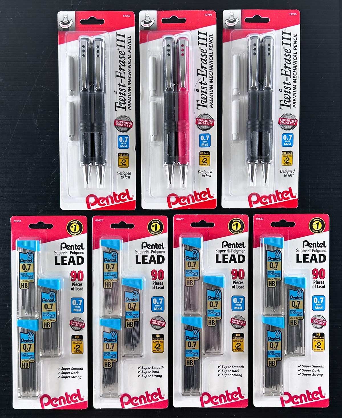 Pentel Twist-Erase III 0.7mm Pencil & Lead Lot – 6 Pencils + 360 Leads – New Lot