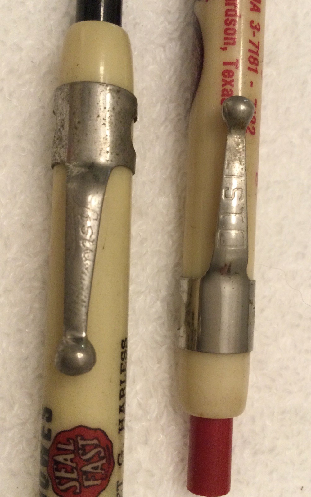 2 Vintage Black Listo Grease Pencil: Owens’ Sausage, Bowes Seal Fast