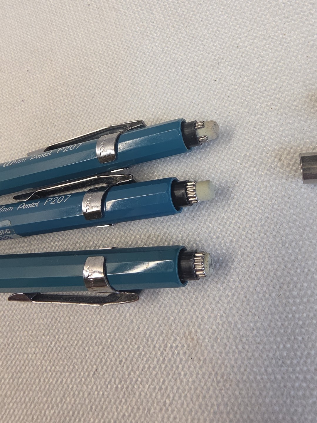 Pentel P207 Blue & Chrome 0.7mm Mechanical Pencil, with pocket clip, 3 Pcs