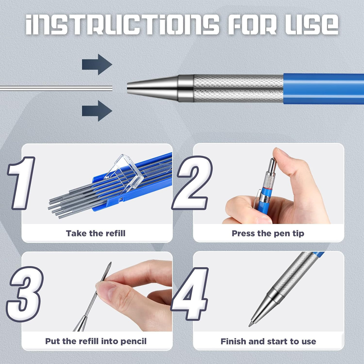 8 Pcs Welders Pencil with 96 Pcs 2 Mm Silver round Refills Construction Mechanic