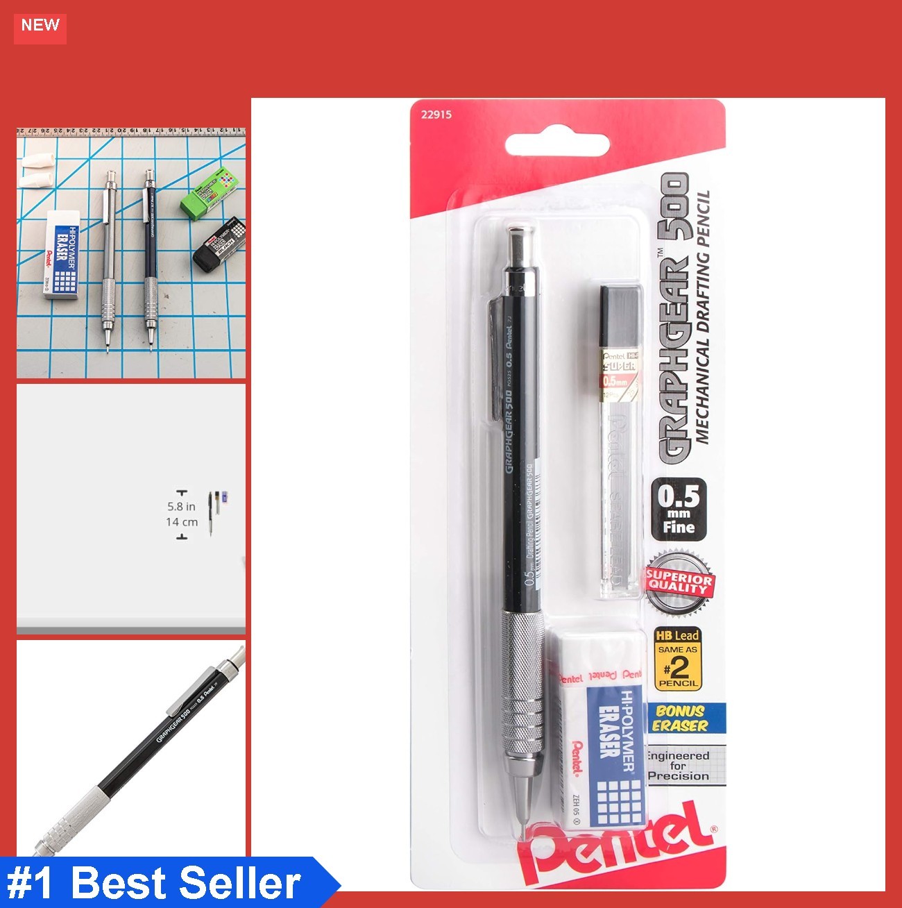 Mechanical Drafting Pencil 0.5mm Fine Line Refillable Lead Eraser for Technical