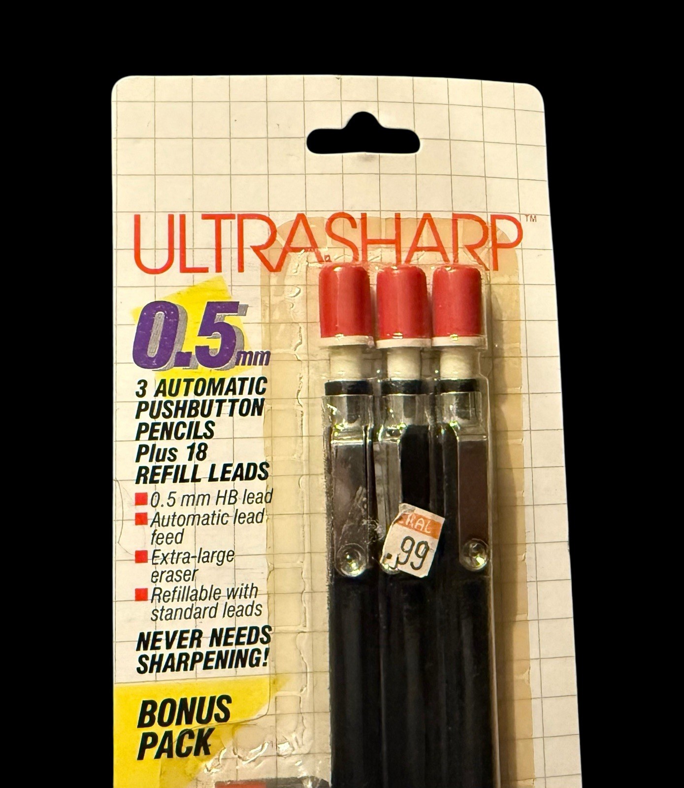NOS Vintage 1987 Pentech Ultrasharp Red 0.5mm Mechanical Pencils Pack Of 3 NEW