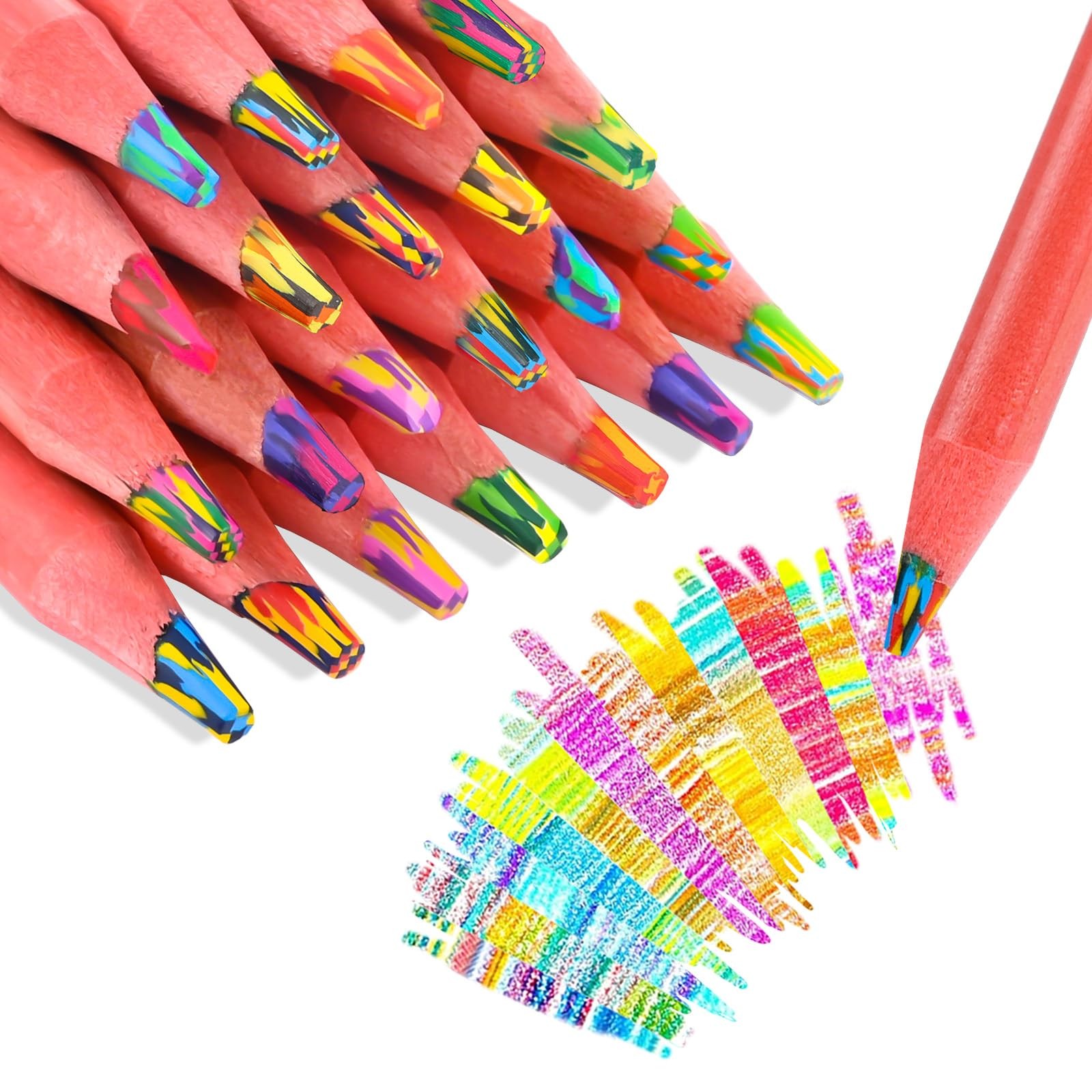 TINNIVI 12 Colors Rainbow Pencils for Kids, 12 Pieces Colored Red
