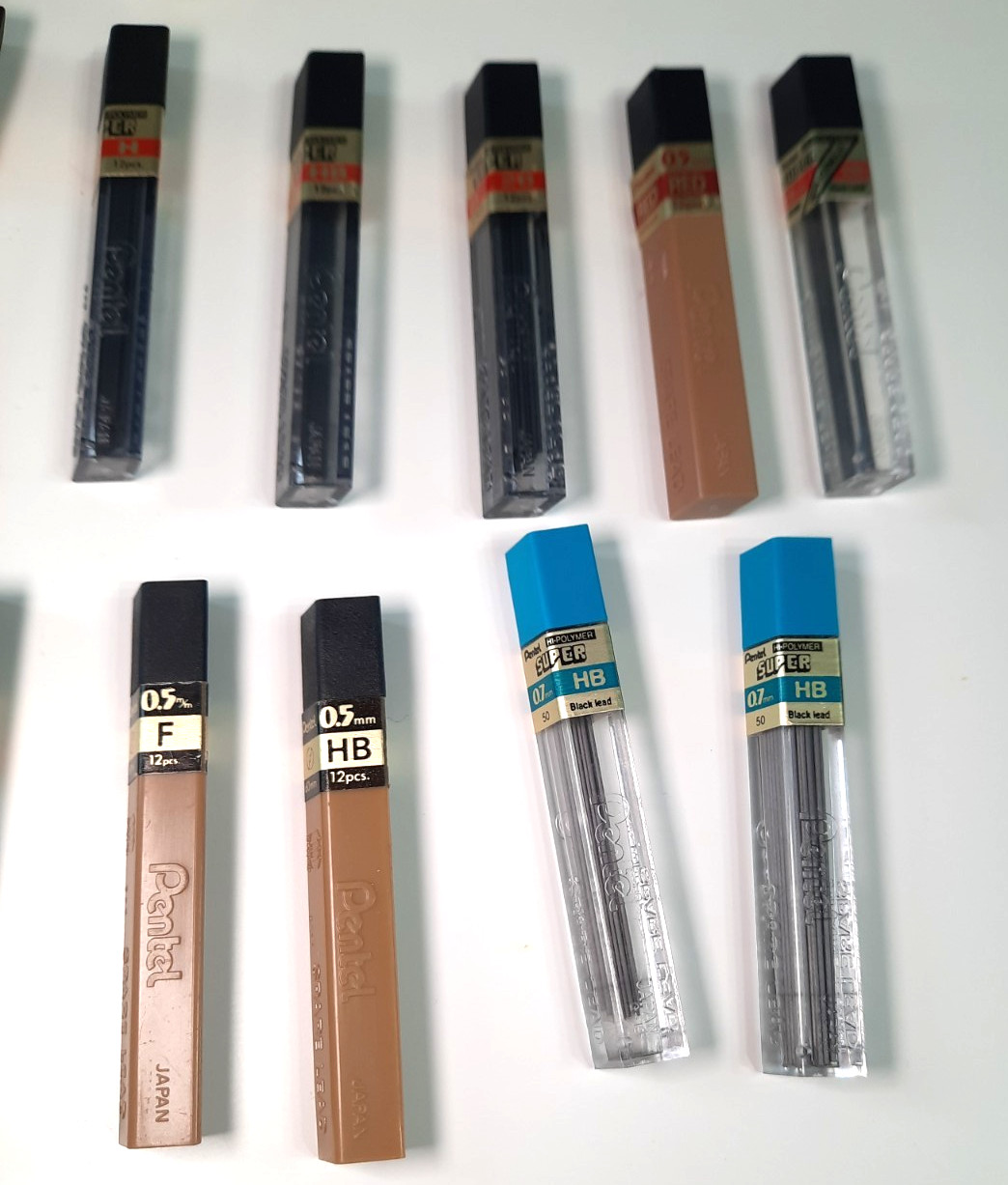 Vintage Pentel 0.5mm Lead & Eraser Lot HB 2B F H Red Super Japan