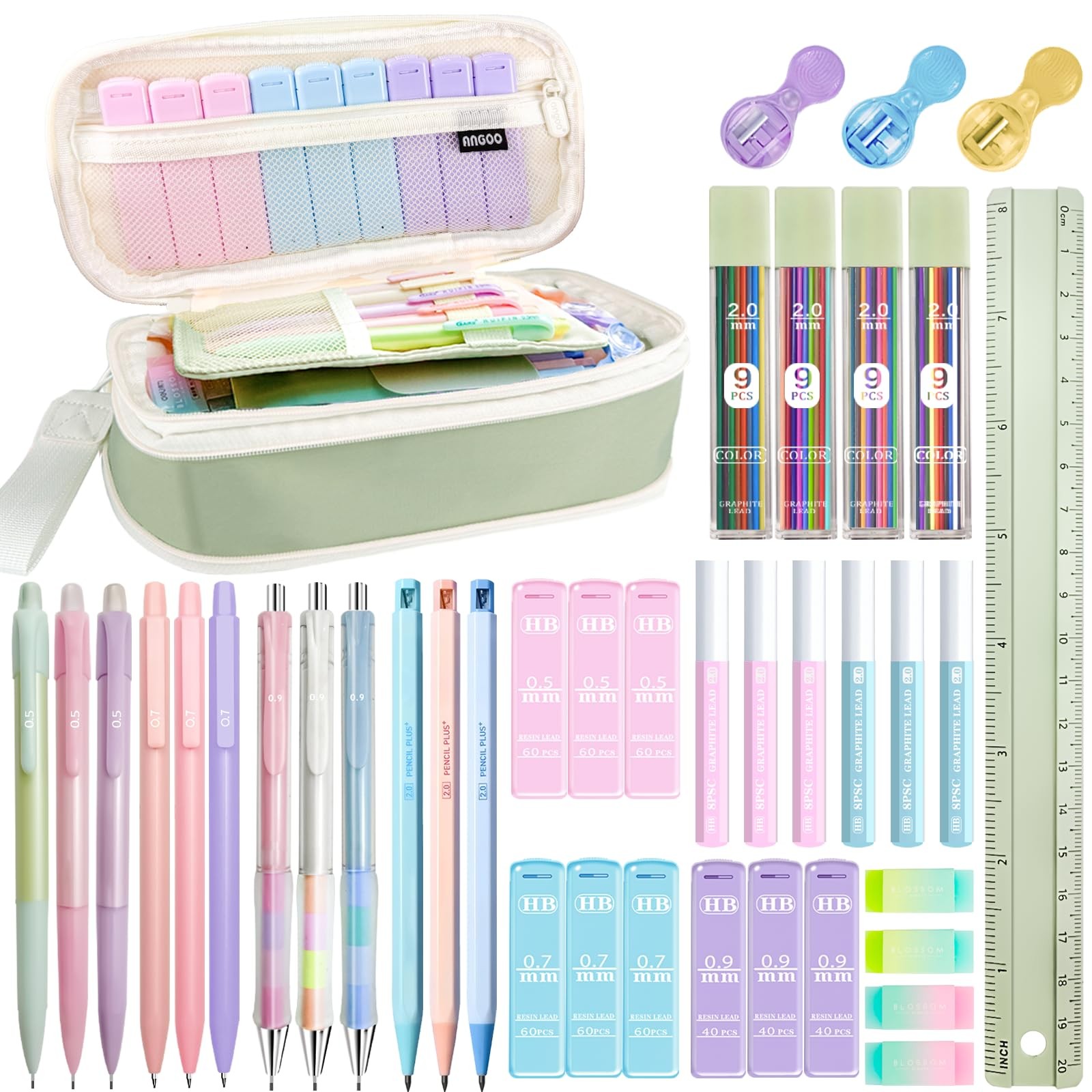 42PCS Mechanical Pencil Set with Cute Pencil Case 12X Pastel Mechanical Penci…