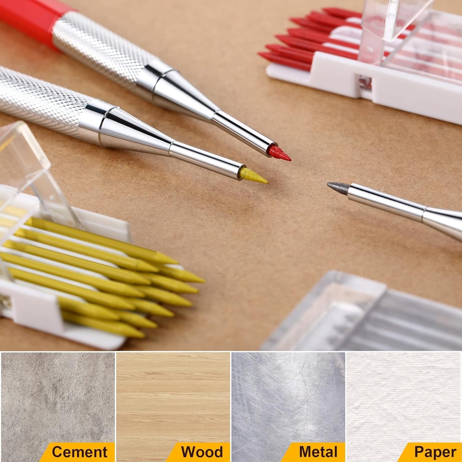 3 Pcs 2mm Mechanical Carpenter Pencil Set with 36 Marker Refills and Sharpene…