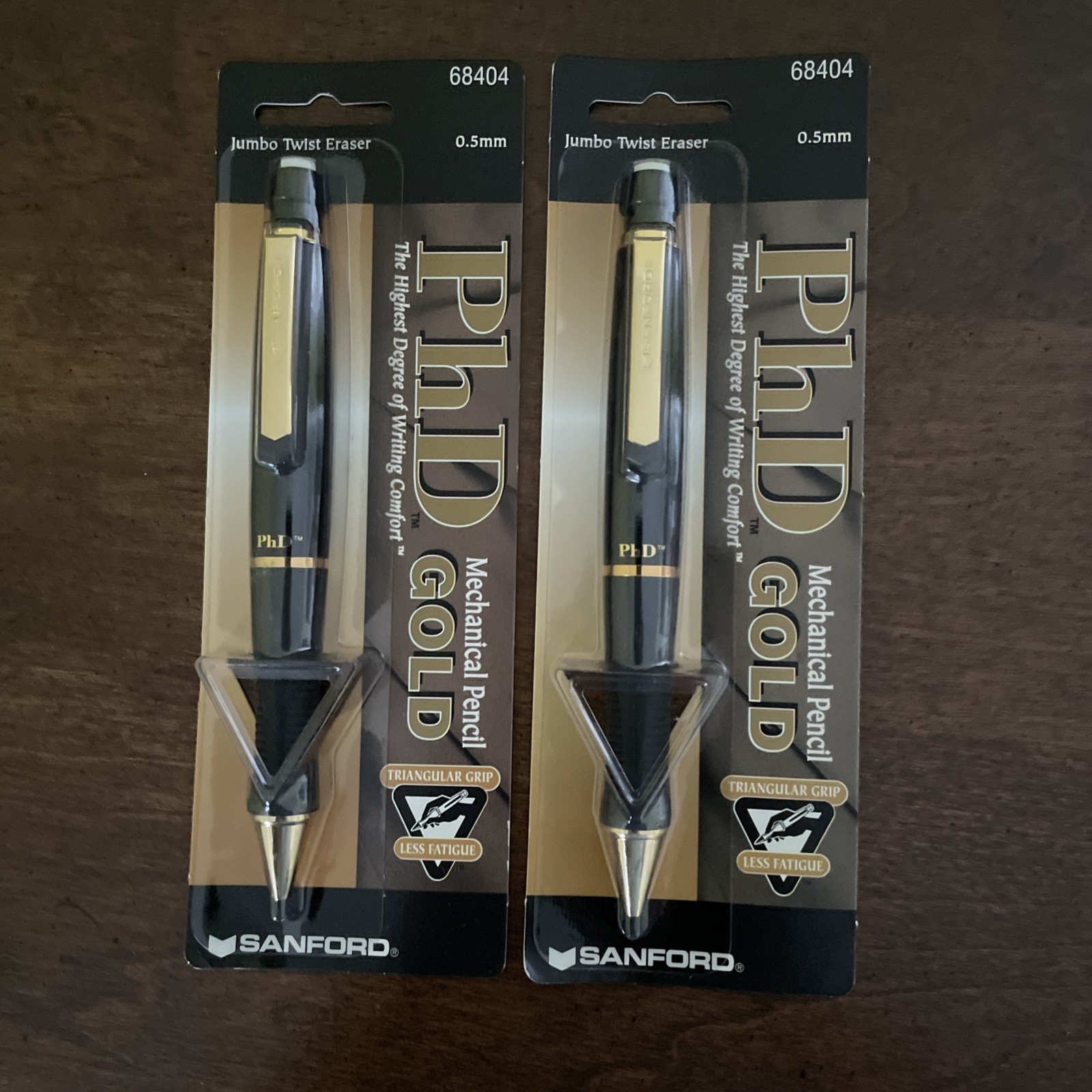 2 Vintage Sanford PhD Gold Black Mechanical Pencils Barrel 0.5mm, NOS