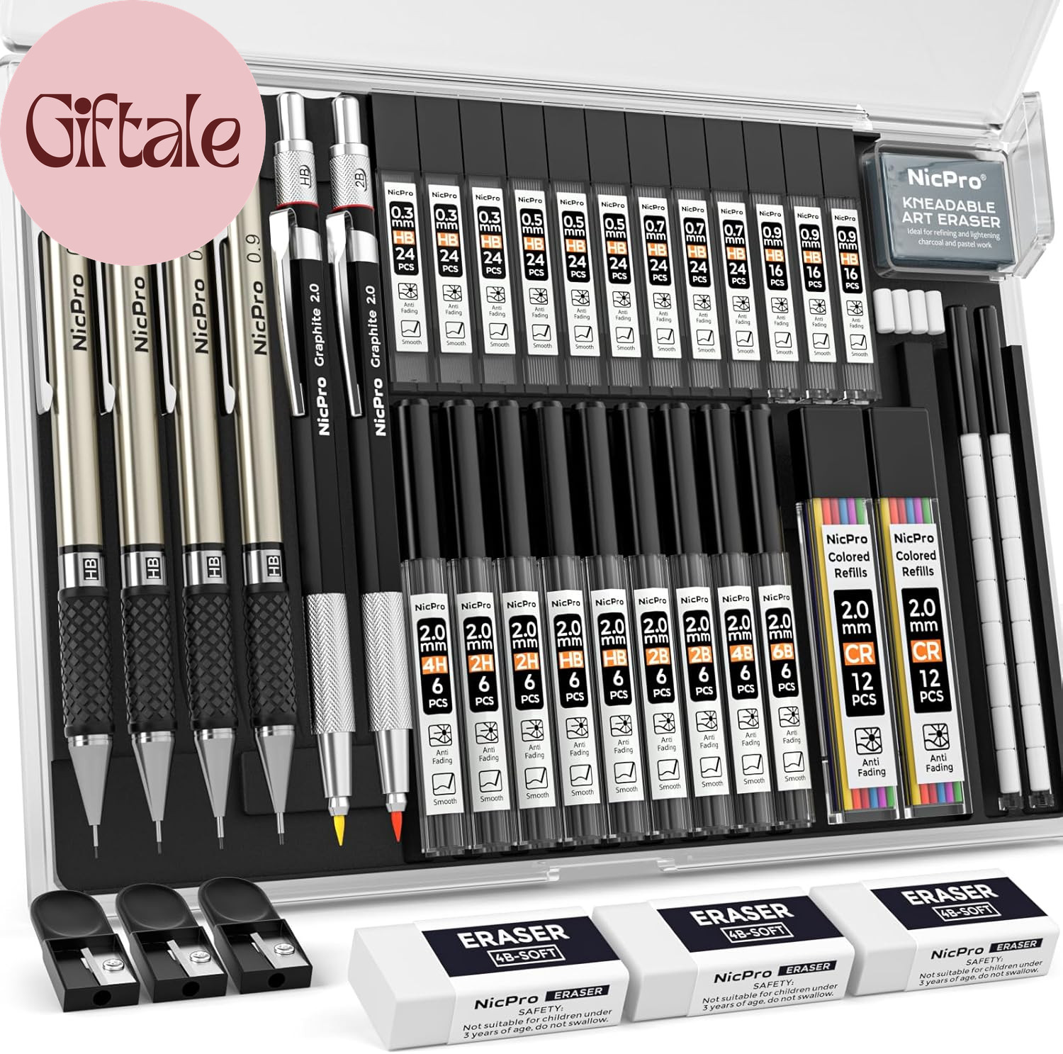 37PCS Art Mechanical Pencil Set, 4PCS Metal Drafting Pencil 0.3Mm, 0.5 Mm, 0.7 M