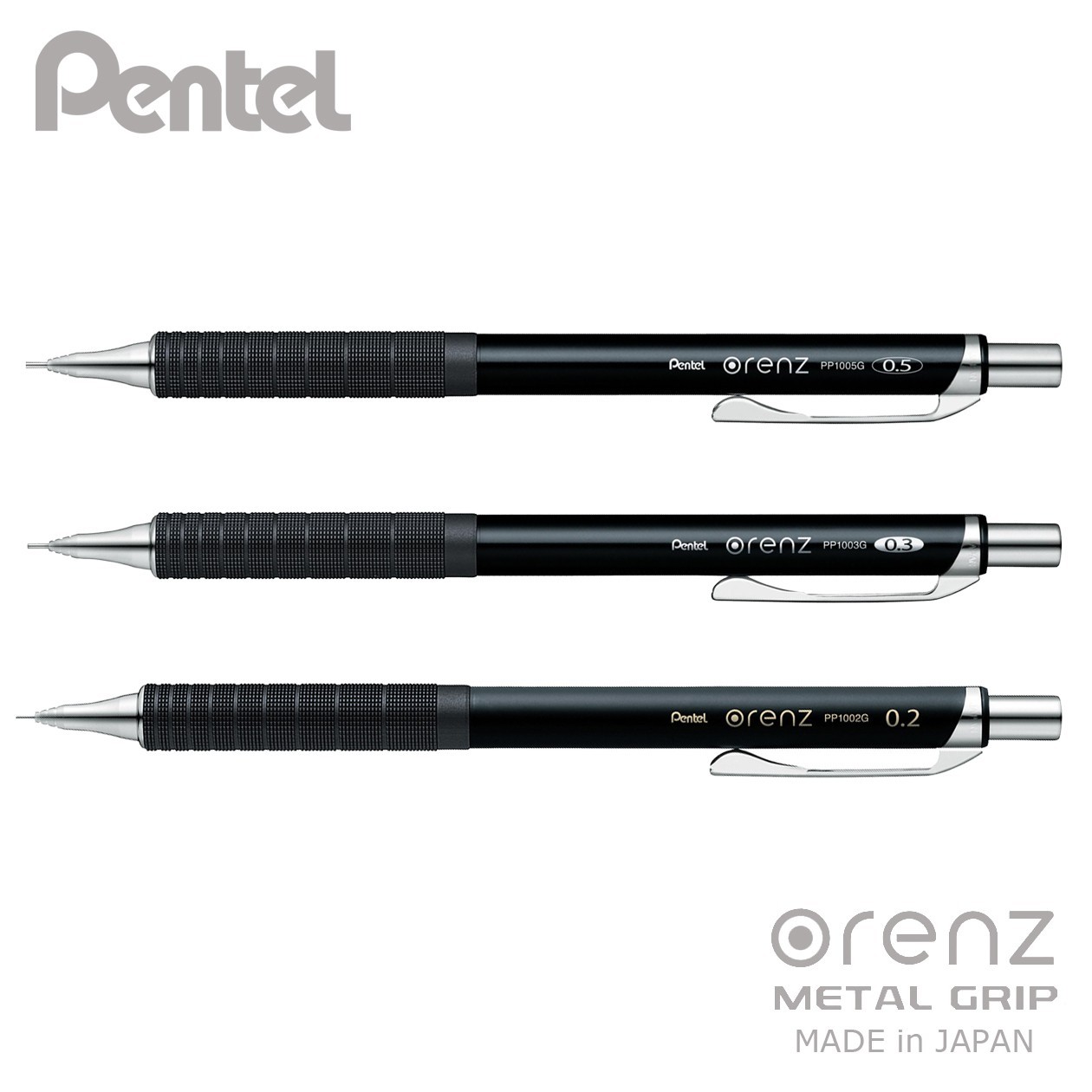 PENTEL ORENZ METAL GRIP 0.2/0.3/0.5mm Drafting Mechanical Pencil Made in Japan