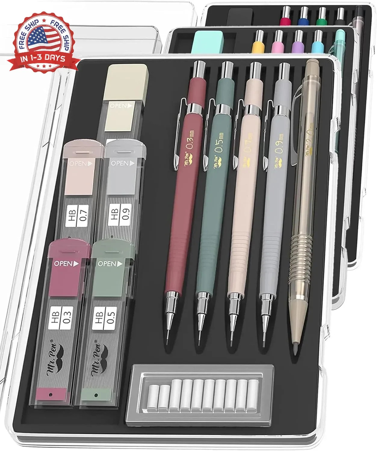 Mr. Pen- Art Mechanical Pencil Set, 5 Vintage Mechanical Pencils (0.3, 0.5, 0.7,