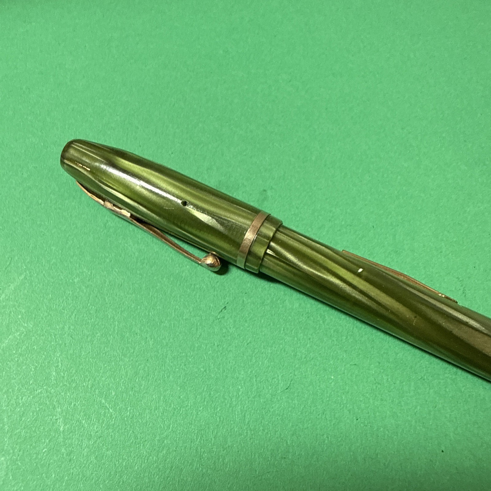 Vintage Champion Fountain Pen/Mechanical Pencil Combo, Green Marbled Finish