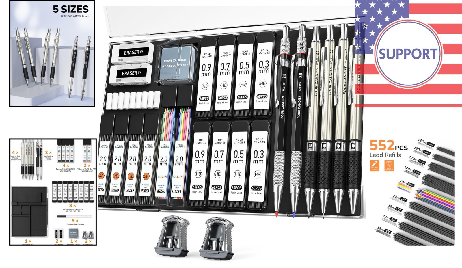 Complete Drawing Kit: 27PCS Mechanical Pencils, Lead Refills & Erasers Included