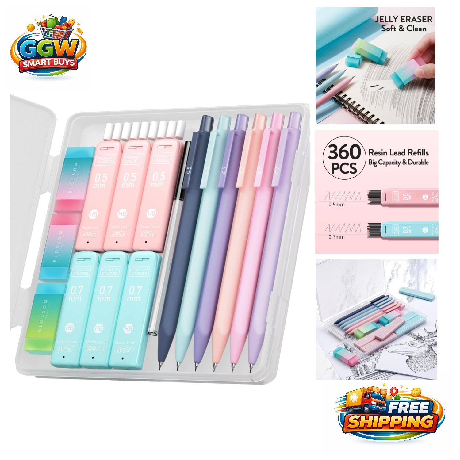 Pastel Mechanical Pencils Set – 0.5mm & 0.7mm, Ideal for School & Creative Work