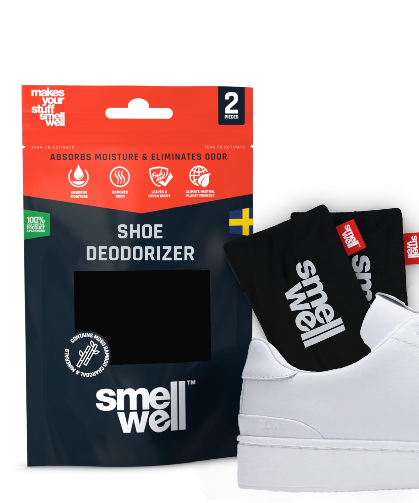 SmellWell – Scented Shoe Deodorizer Inserts 1 Count (Pack of 2), Black Zebra