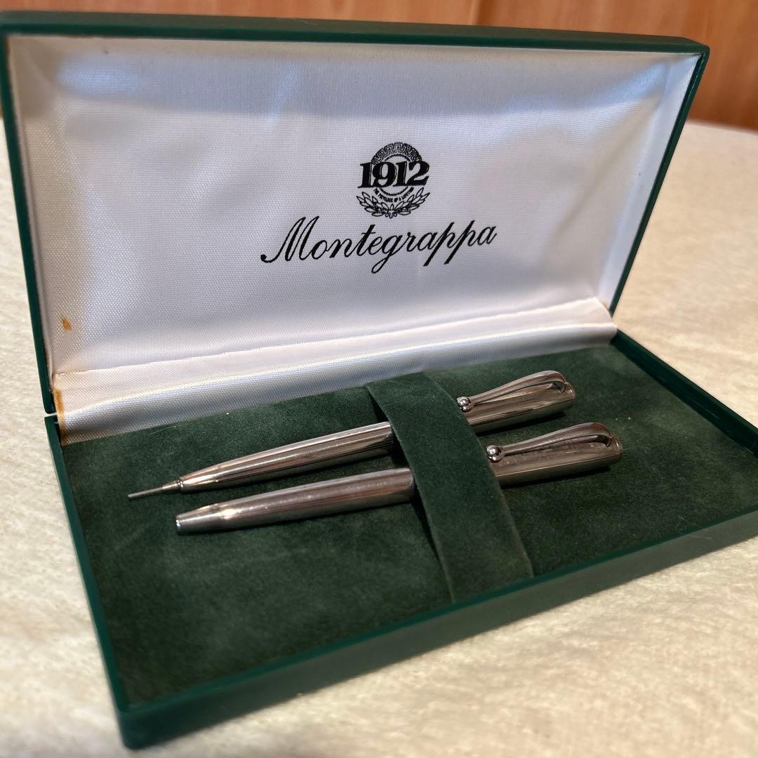 279◆Montegrappa Ballpoint Pen & Mechanical Pencil, 925 Sterling Silver, wi