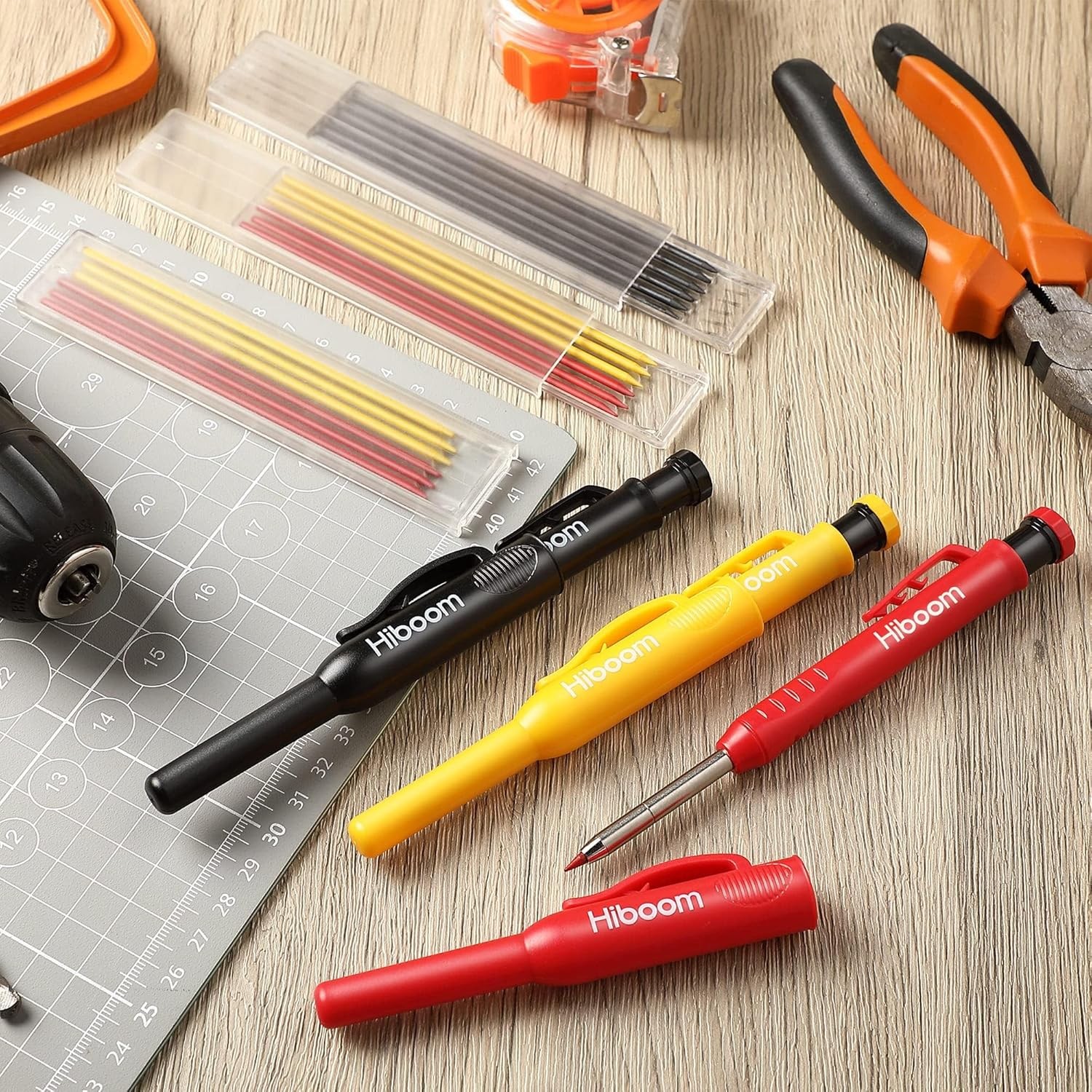 Solid Carpenter Pencils 3 Pack with Pencil Caps & 21 Refills for Woodworking