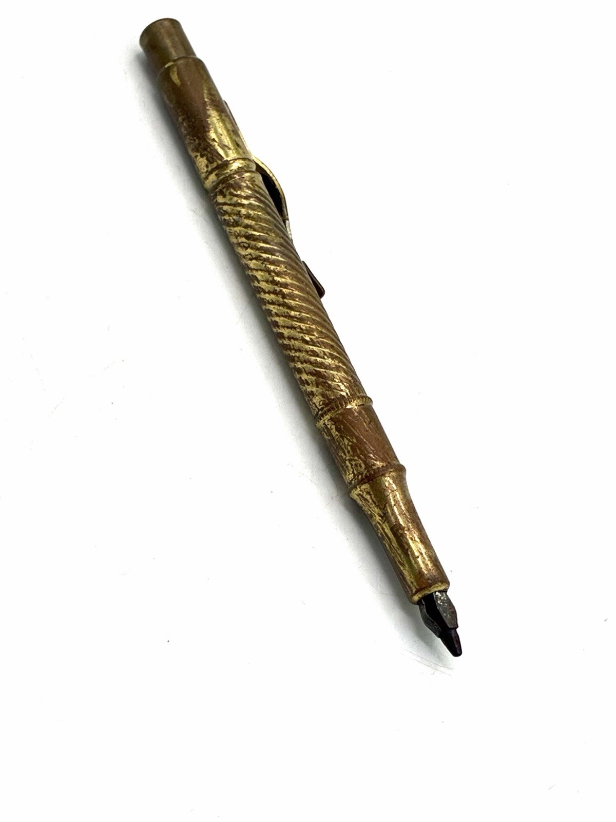 Antique Brass Mechanical Pencil Rope Twist Barrel Split Nib Tip
