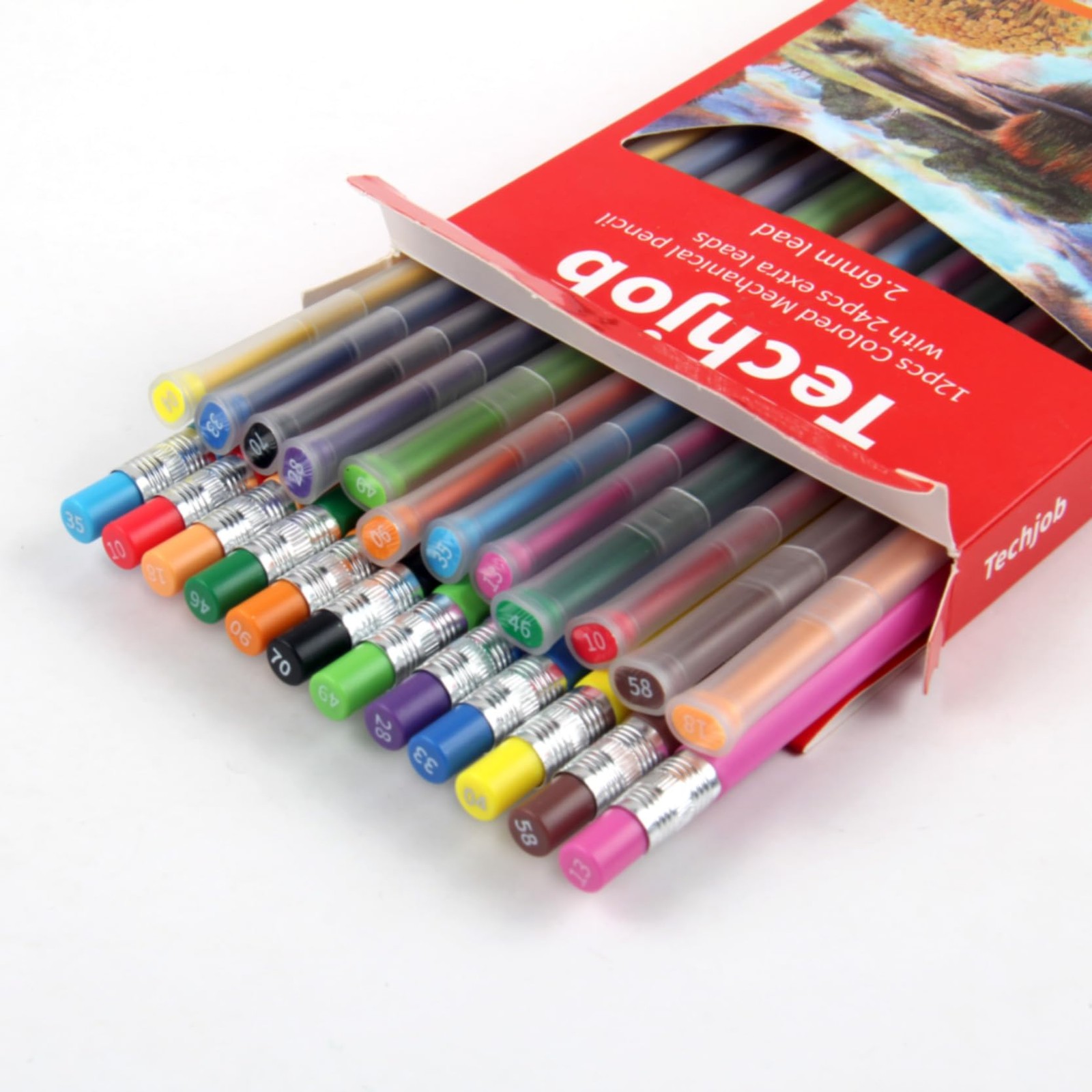 12 PCS 2.6mm Colored Mechanical Pencil Set With 24 Extra Leads
