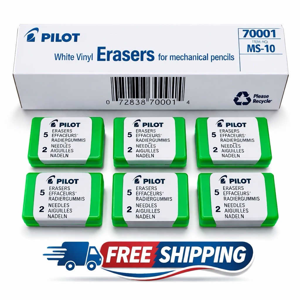 Pilot MS-10 Mechanical Pencil Eraser Refills White Vinyl 6 Pack (5 Erasers Each)