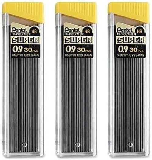 Super Hi-Polymer 0.9 mm HB Lead Refills – Pack of 3 for Mechanical Pencils