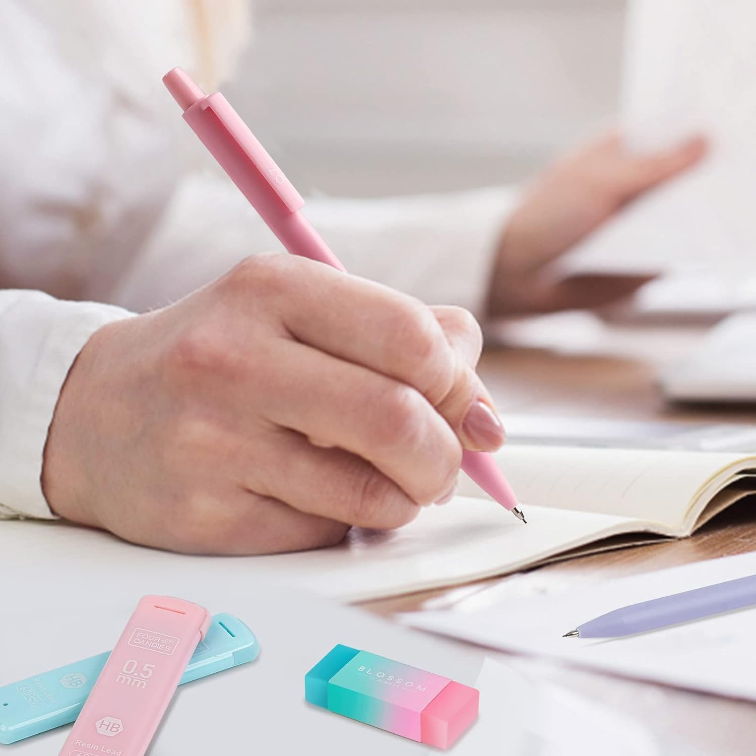 Cute Mechanical Pencil Set, 6PCS Pastel Mechanical Pencils 0.5 & 0.7Mm with 360P