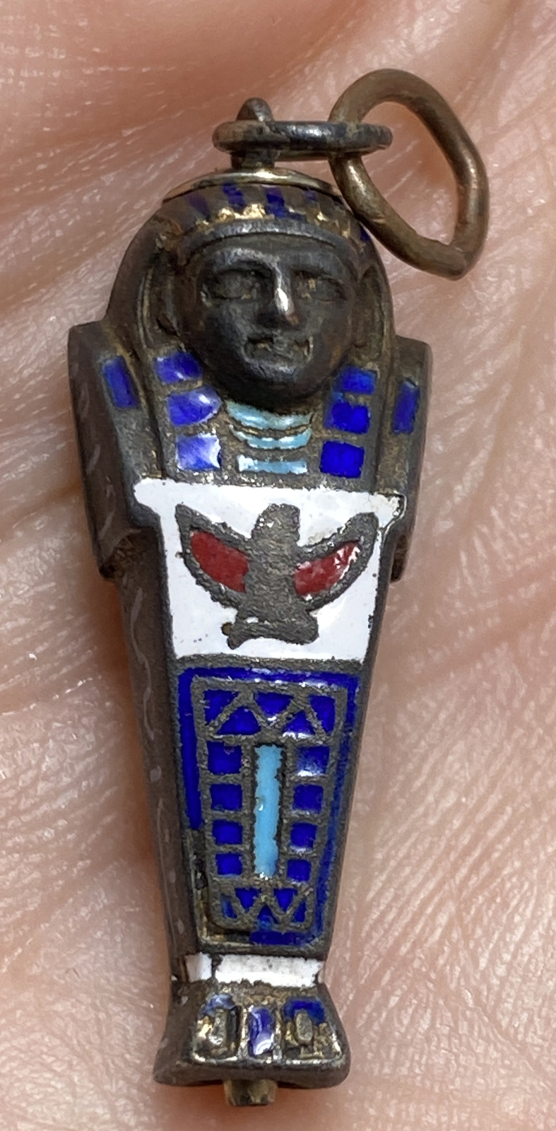 VTG Sterling Silver Enamel Mummy Sarcophagus Propelling Mechanical Pencil Charm