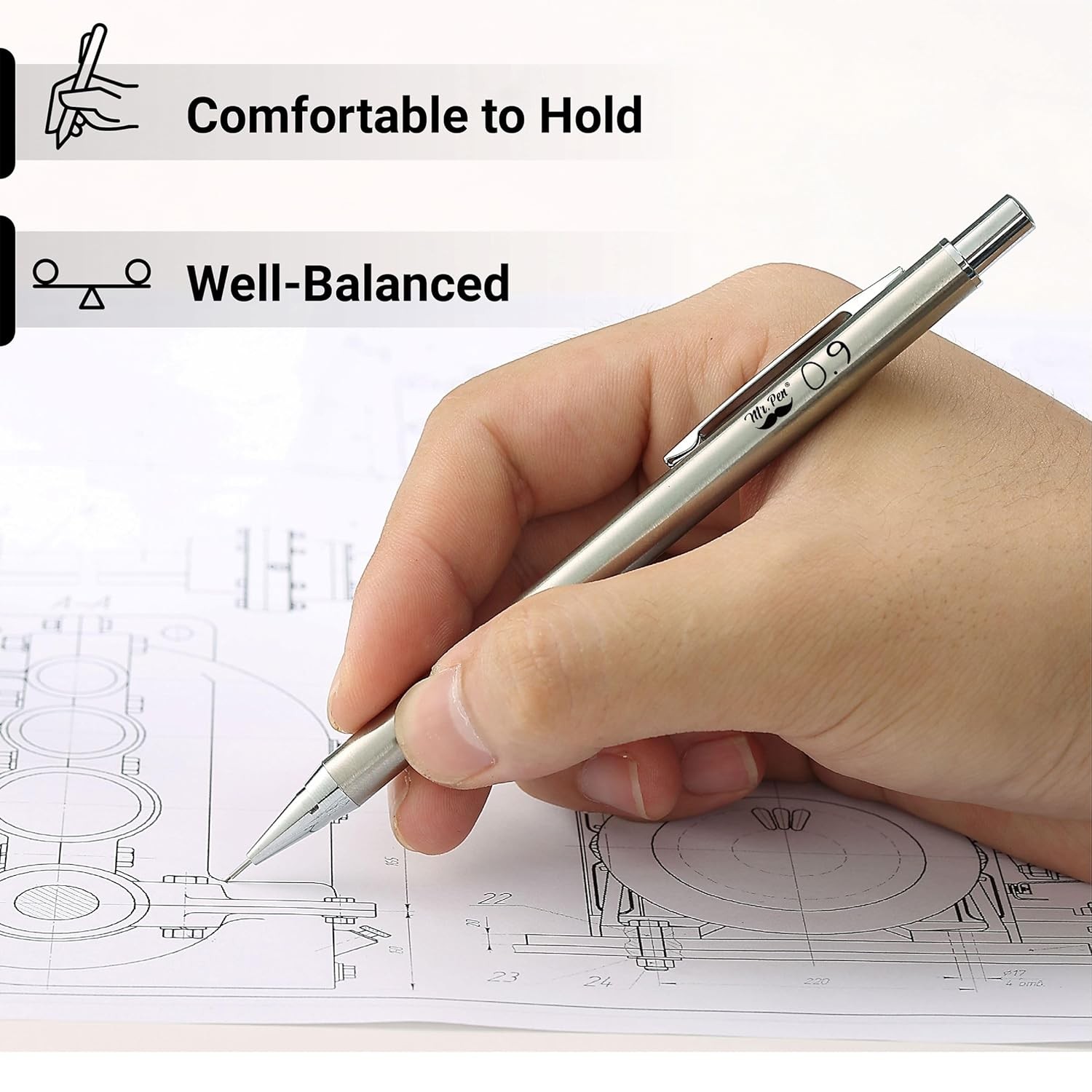 Mr. Pen- Metal Mechanical Pencil Set with Lead Refills & Erasers, 2 Pack, 0.9mm,