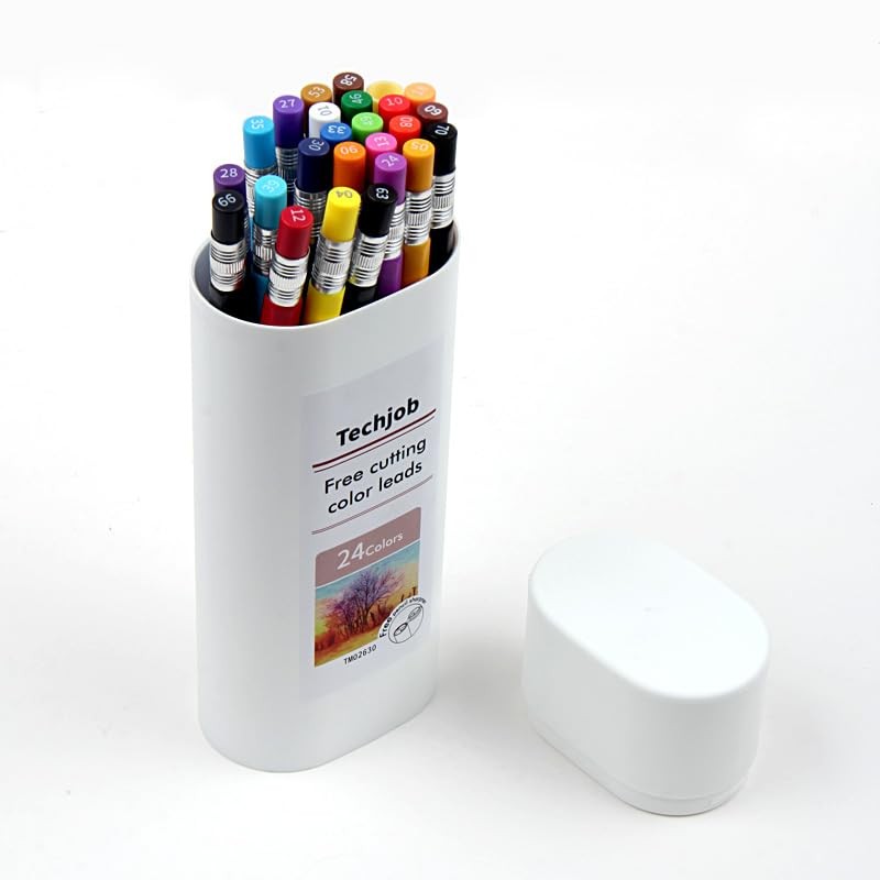 Colored Mechanical Pencil 2.6mm Drawing Pencils Sharpener Case 24 PCS