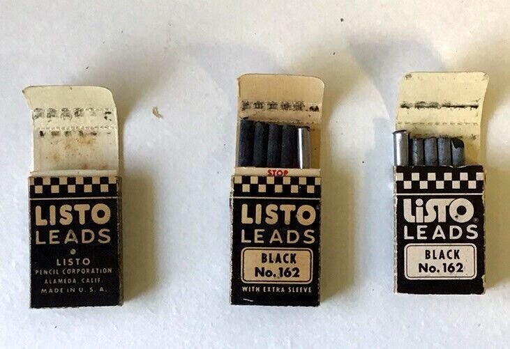 Vintage LISTO Lead Mechanical Pencil Black No. 162 One box empty Lot of 3