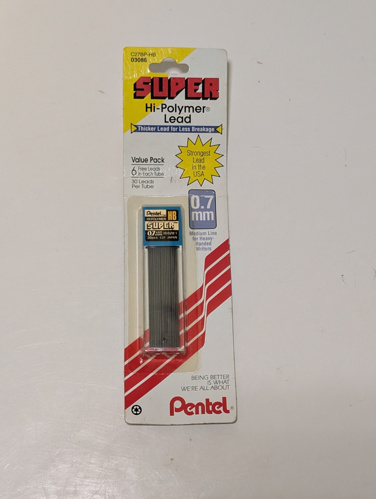 Pentel Super Hi-Polymer Lead Refill 0.7 mm Medium, 30 Count (Pack of 1) Gray NIP