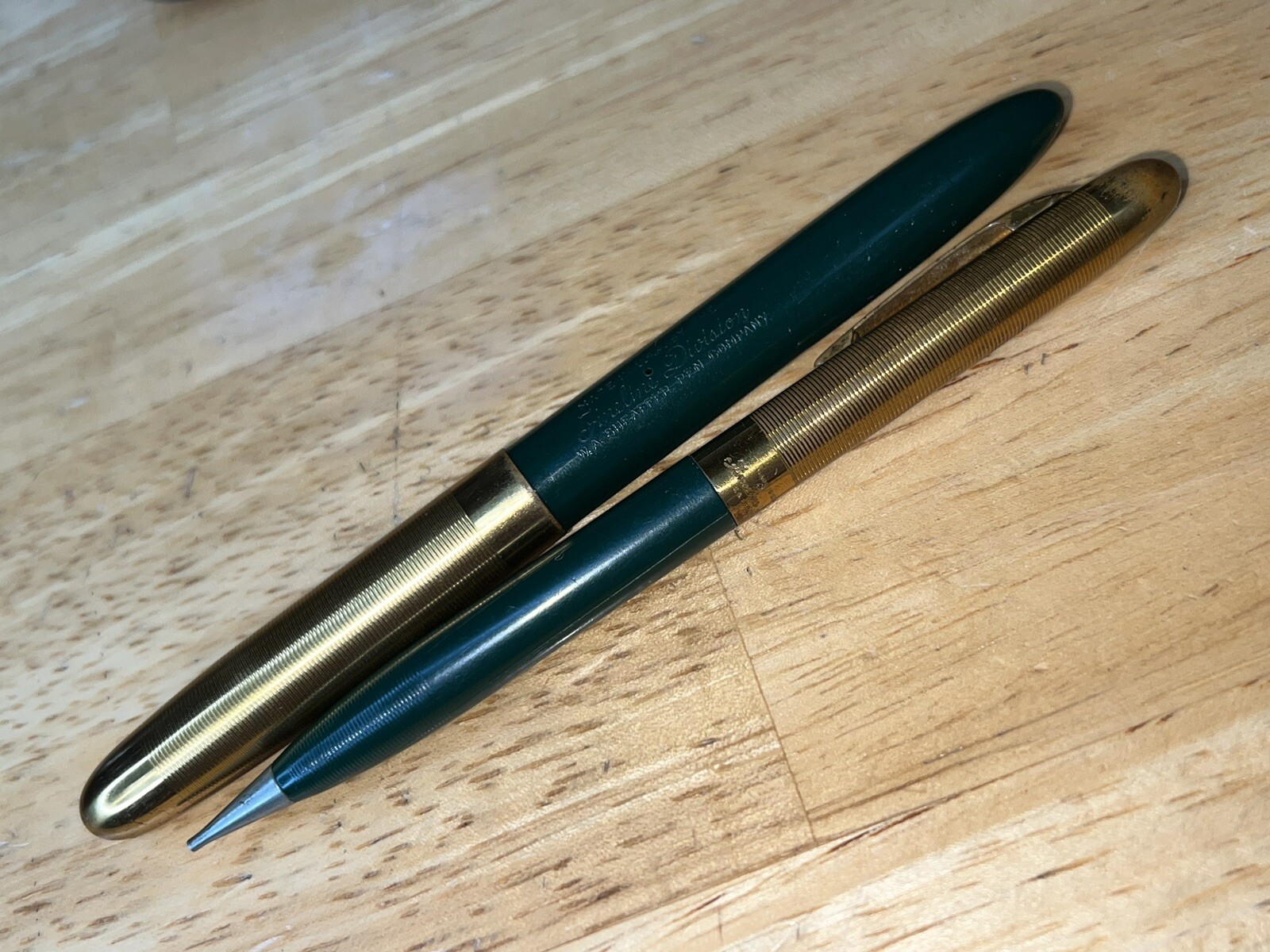 Vintage Sheaffer’s Fineline Green & Gold Twist Mechanical Pencil & Pen Set USA