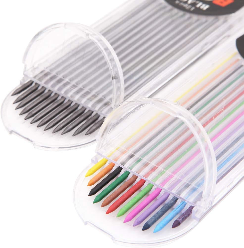3 Pcs 2.0mm 2B Mechanical Pencils with Lead Refills Blue Black Silver New